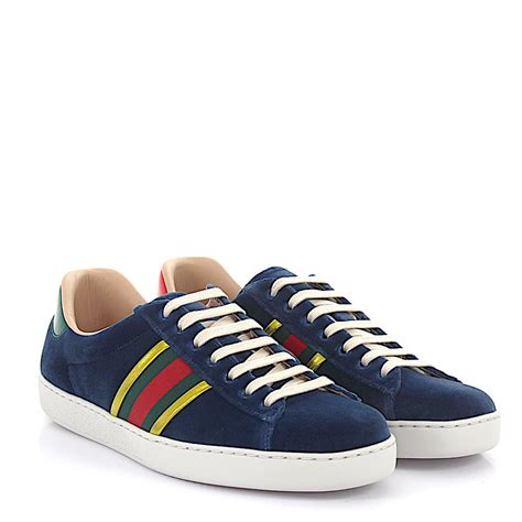 gucci sneakers blue stripe|navy blue Gucci sneakers.